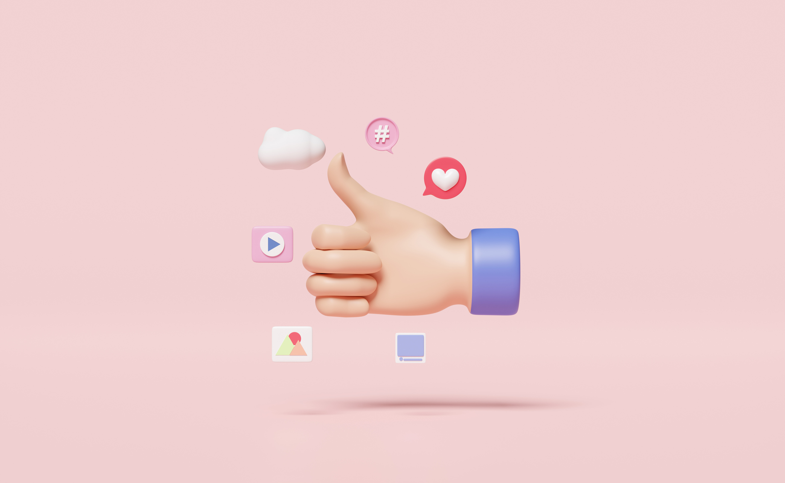 3D social media icons with thumbs up isolated